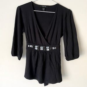 Style & Co. Petite Women's Black Cross Front Top - PS - Pre-owned